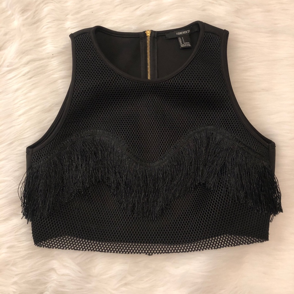Forever 21 Black Fringe Crop Top - Picture 1 of 3